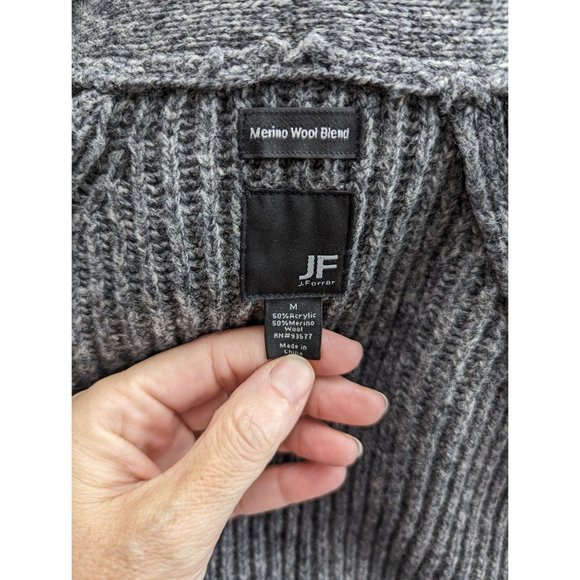 JF J. Ferrar Gray Merino Wool Blend Button-Down Cardigan M - Picture 7 of 8